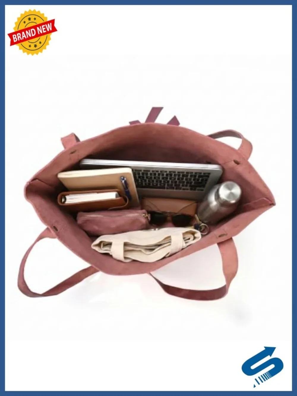 Genuine Leather Tote Bag with 2 Compartments for Women